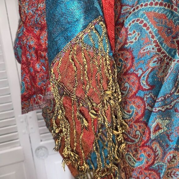 Vintage Paisley Large Wrap Scarf With Fringe - Picture 13 of 13